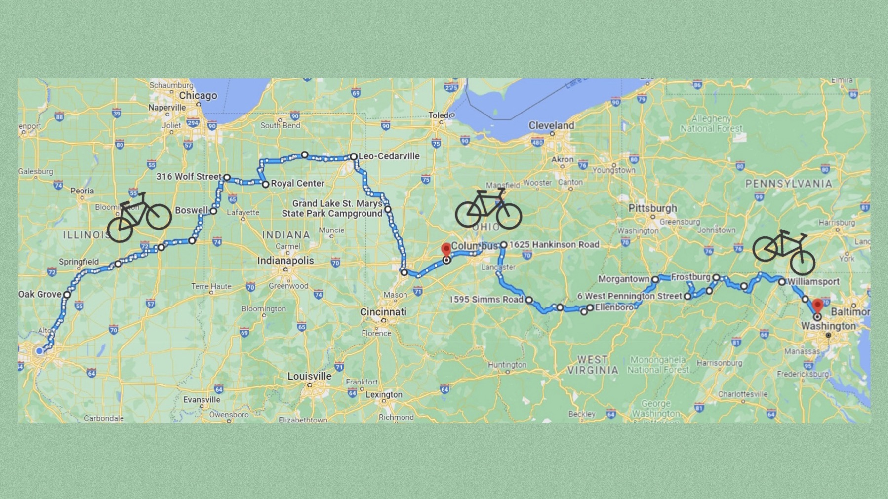 PaulGracie Bike Trip Route Map